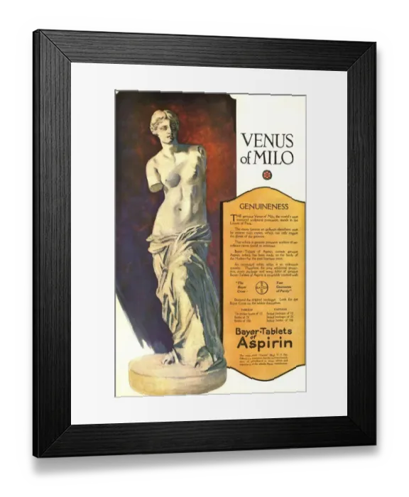 Framed Print : 1920s USA art aspirin venus de milo headaches medicine aspro medical Framed Print : 1920s USA art aspirin venus de milo headaches medicine aspro medical