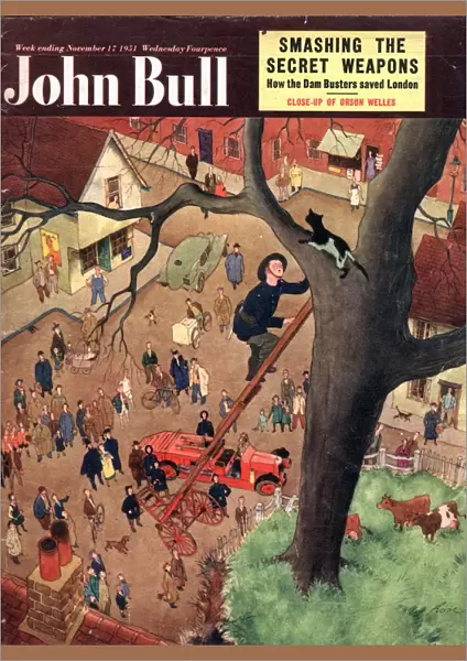 John Bull 1950s UK cats fireman firemen ladders danger heroes magazines pets