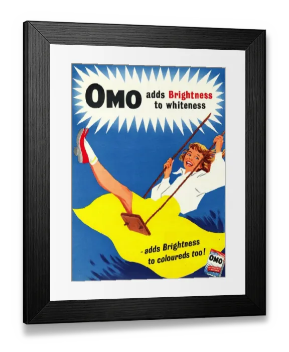 Framed Print : Omo 1950s UK washing powder products detergent Framed Print : Omo 1950s UK washing powder products detergent