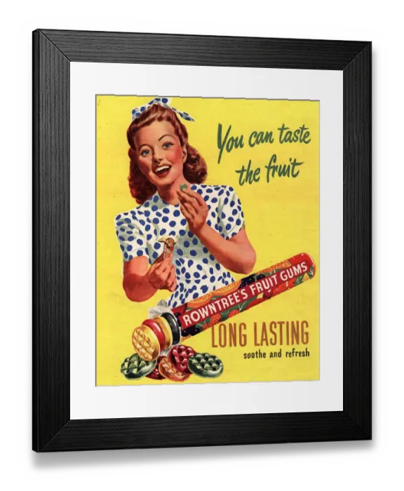 Framed Print : Rowntrees 1950s UK fruit gums sweets Framed Print : Rowntrees 1950s UK fruit gums sweets