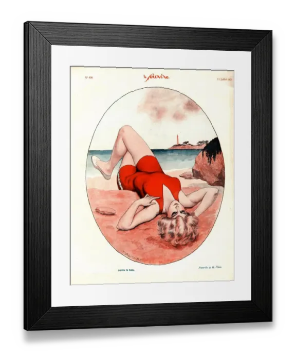 Framed Print : Le Sourire 1929 1920s France holidays glamour sunbathing seaside womens swimwear Framed Print : Le Sourire 1929 1920s France holidays glamour sunbathing seaside womens swimwear