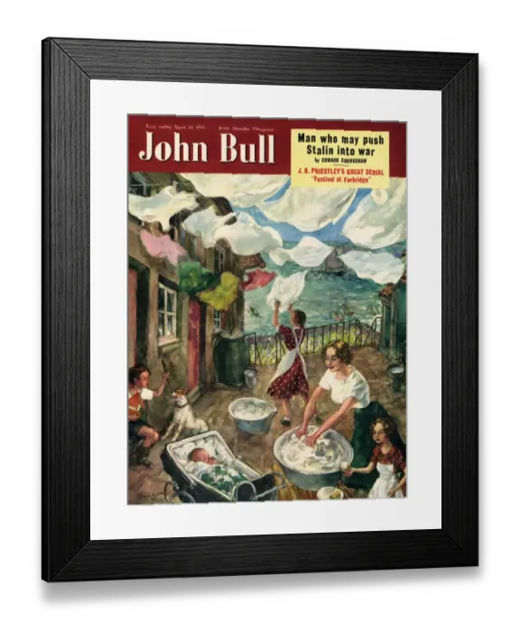Framed Print : John Bull 1951 1950s UK washday washing lines housewife housewives magazines Framed Print : John Bull 1951 1950s UK washday washing lines housewife housewives magazines