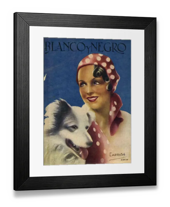 Framed Print : Blanco y Negro 1934 1930s Spain cc portraits dogs hats womens Framed Print : Blanco y Negro 1934 1930s Spain cc portraits dogs hats womens
