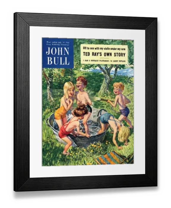 Framed Print : John Bull 1950s UK hoses water paddling pools innocence playing splashing magazines Framed Print : John Bull 1950s UK hoses water paddling pools innocence playing splashing magazines