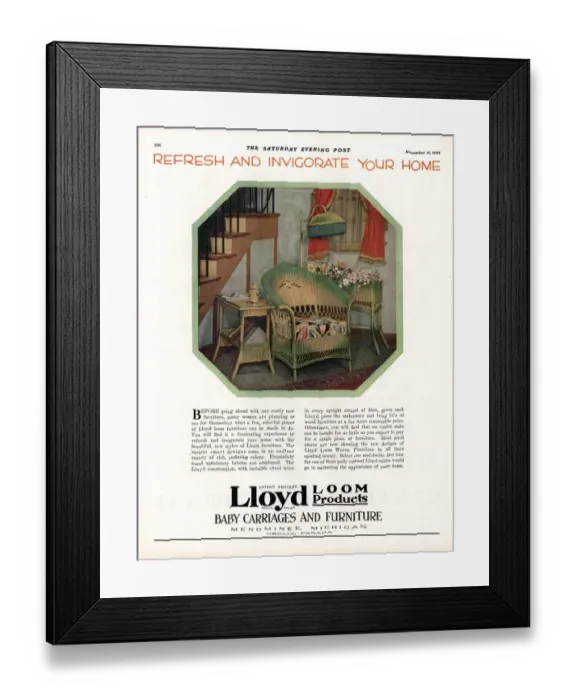 Framed Print : 1929 1920s USA lloyd loom furniture interiors Framed Print : 1929 1920s USA lloyd loom furniture interiors