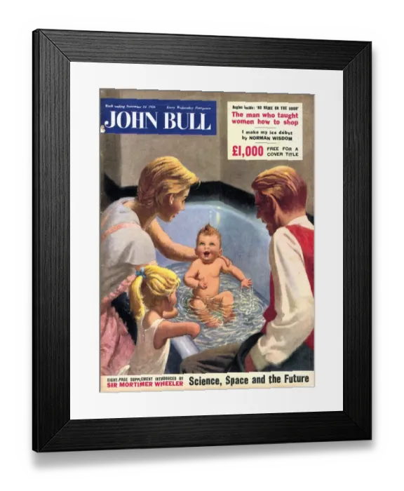 Framed Print : John Bull 1950s UK babies baths bathrooms magazines baby family Framed Print : John Bull 1950s UK babies baths bathrooms magazines baby family