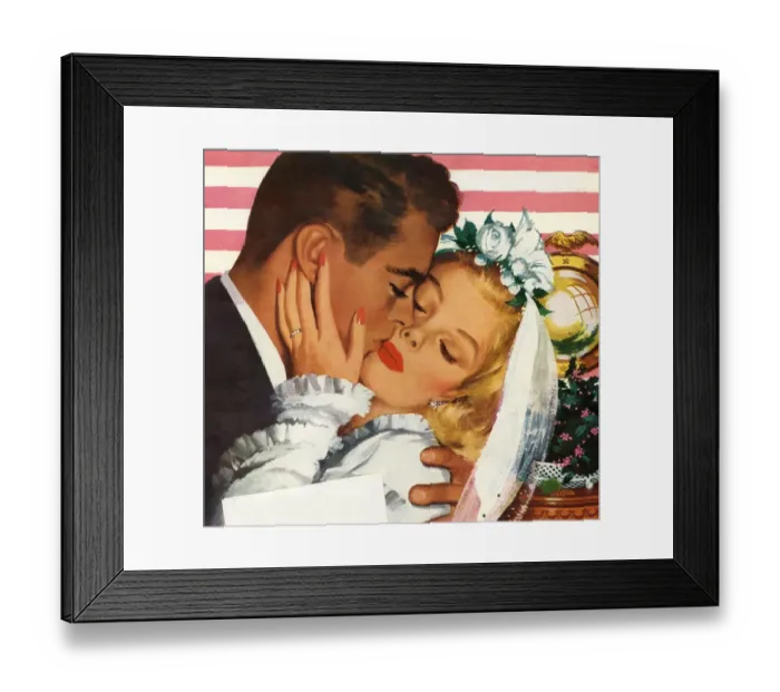 Framed Print : Community Cutlery 1946 1940s USA weddings brides kissing kisses
