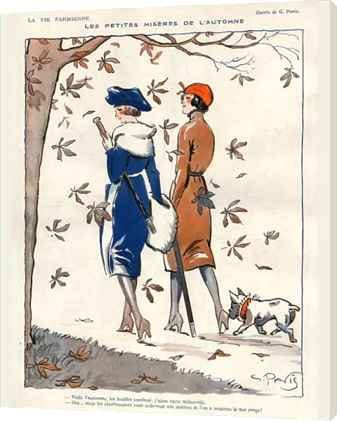 La Vie Parisienne 1919 1910s France Georges Pavis illustrations walking dogs Autumn