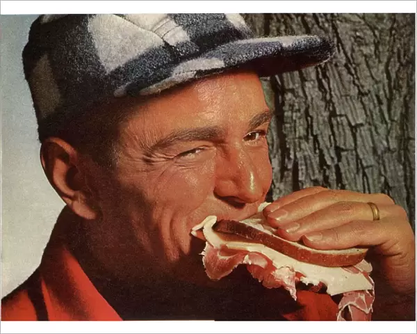 1950s USA eating sandwiches meat cheese