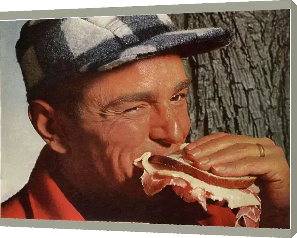1950s USA eating sandwiches meat cheese