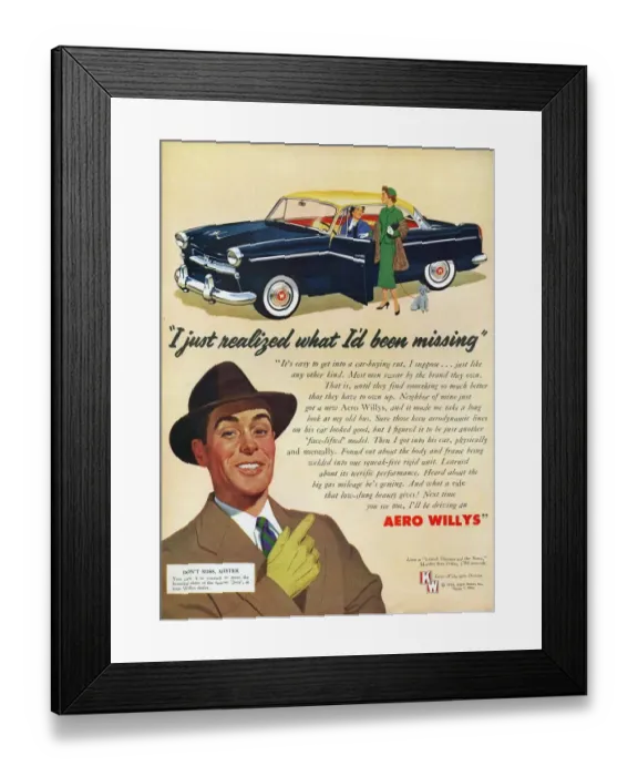 Framed Print : Aero Willys 1954 1950s UK cars Framed Print : Aero Willys 1954 1950s UK cars