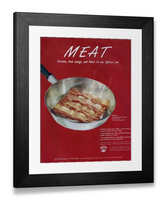Framed Print : American Meat Institute 1950s USA bacon frying pans rashers