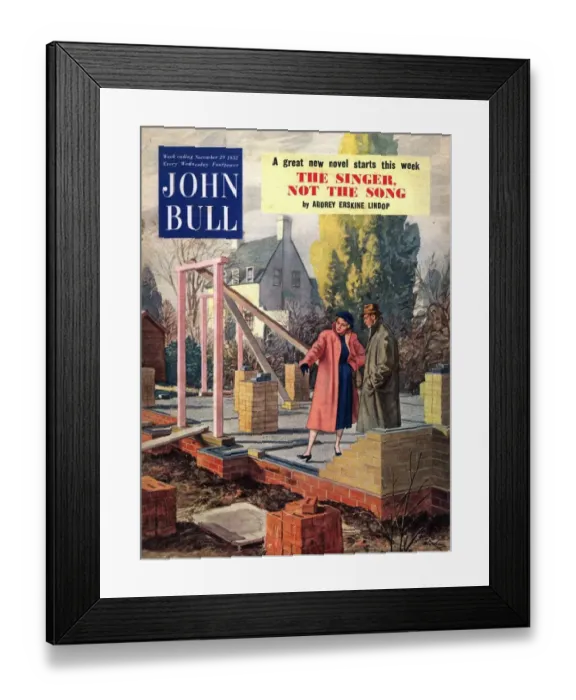 Framed Print : John Bull 1952 1950s UK new homes property foundations moving building house house