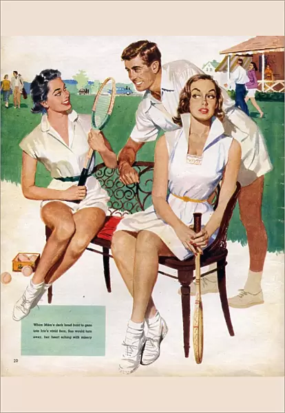Tennis 1953 1950s UK Maudson tennis players flirting gossips gossiping mens womens