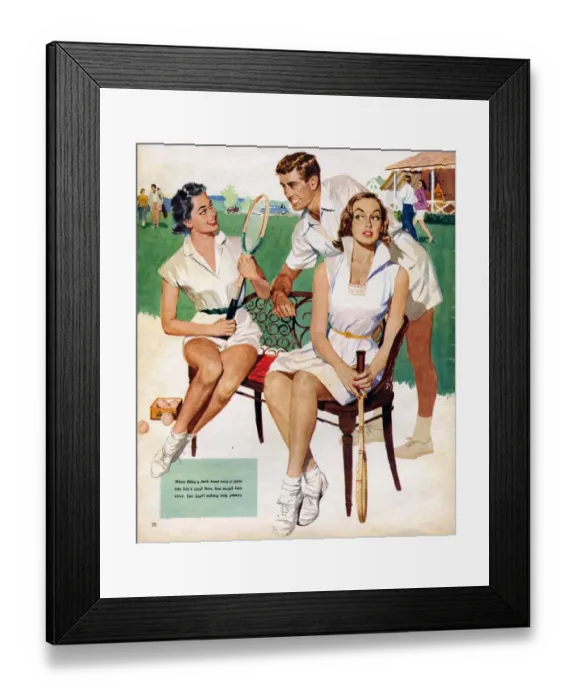 Framed Print : Tennis 1953 1950s UK Maudson tennis players flirting gossips gossiping mens womens