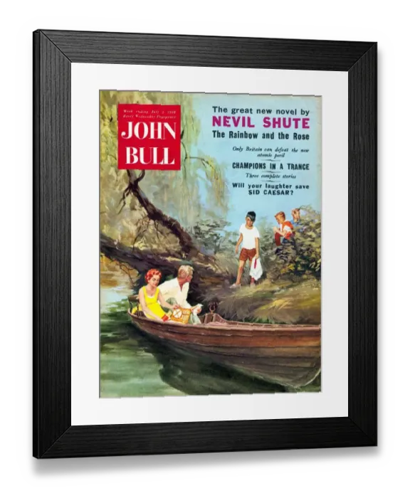 Framed Print : John Bull 1950s UK picnics swimming boats magazines