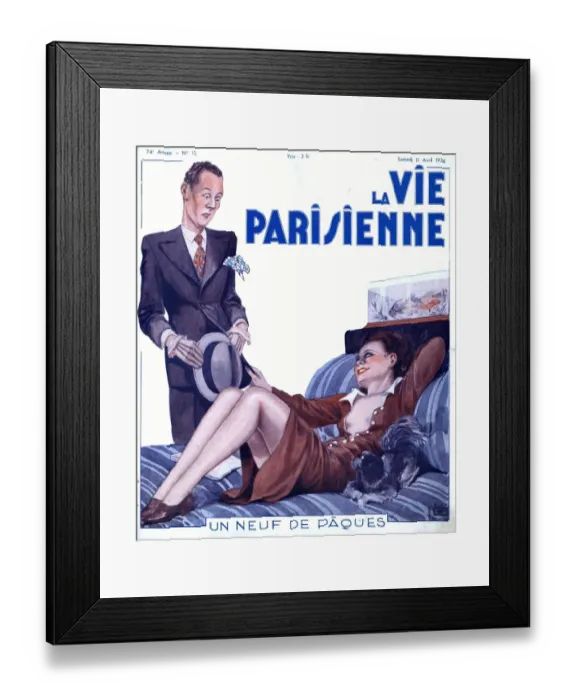 Framed Print : La Vie Parisienne 1936 1930s France magazines couples beds dogs affairs Framed Print : La Vie Parisienne 1936 1930s France magazines couples beds dogs affairs