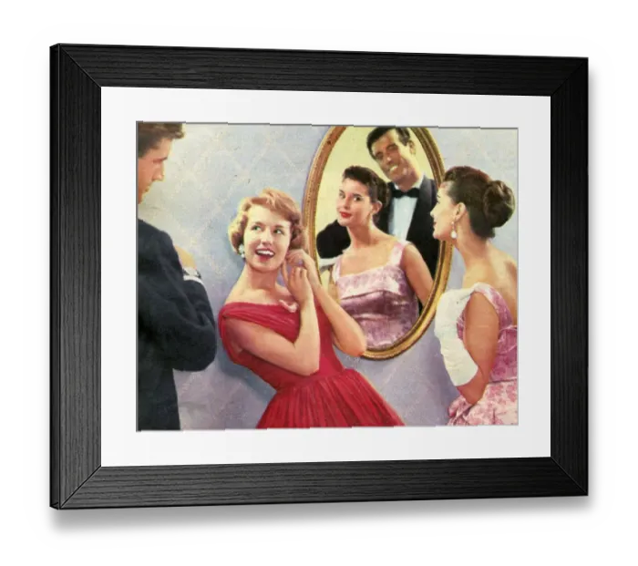 Framed Print : Getting Ready to Go out 1958 1950s UK illustrations mens womens dresses evening