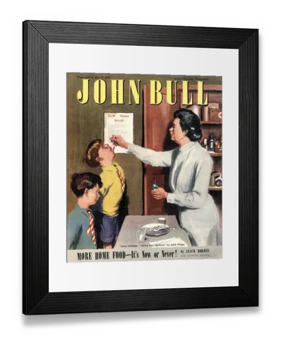 Framed Print : John Bull 1947 1940s UK taking giving medicine schools nurses matrons magazines medical Framed Print : John Bull 1947 1940s UK taking giving medicine schools nurses matrons magazines medical
