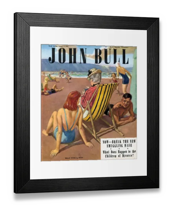 Framed Print : John Bull 1947 1940s UK holidays beaches seaside deck chairs magazines flirting Framed Print : John Bull 1947 1940s UK holidays beaches seaside deck chairs magazines flirting