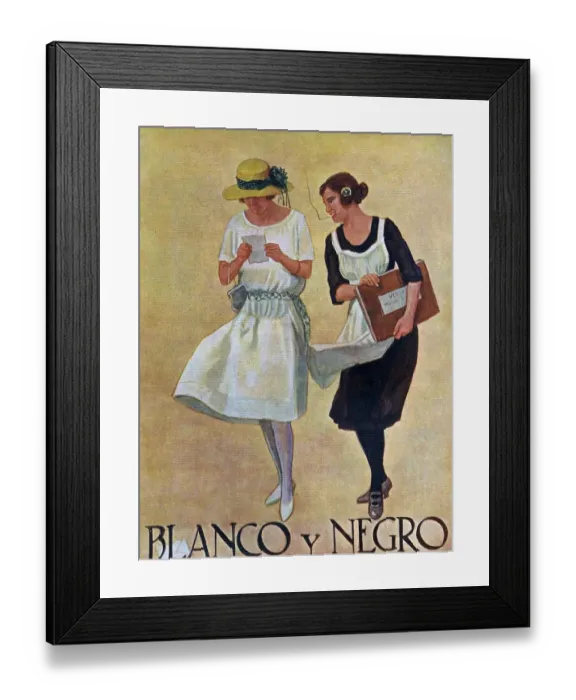 Framed Print : Blanco y Negro 1922 1920s Spain cc magazines maids servants reading letters love Framed Print : Blanco y Negro 1922 1920s Spain cc magazines maids servants reading letters love