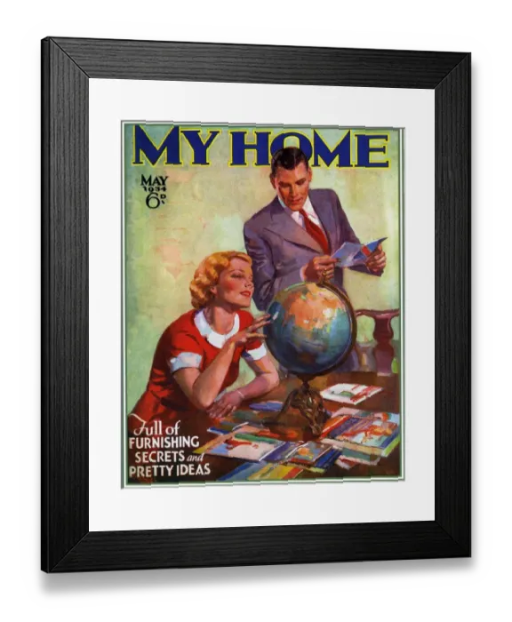 Framed Print : My Home 1934 1930s USA magazines planning holidays globes brochure honeymoons tourism Framed Print : My Home 1934 1930s USA magazines planning holidays globes brochure honeymoons tourism