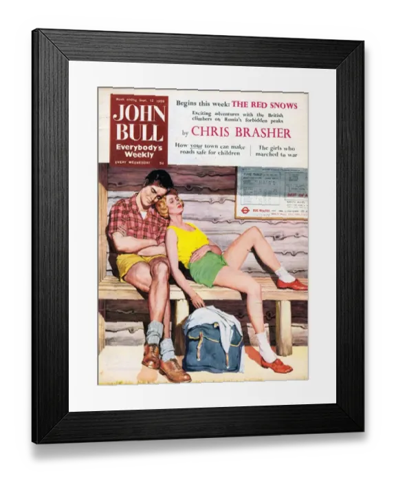 Framed Print : John Bull 1950s UK holidays bus shelters walking hiking waiting for a sleeping tired Framed Print : John Bull 1950s UK holidays bus shelters walking hiking waiting for a sleeping tired