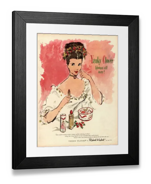 Framed Print : 1930s USA yanky clover make-up makeup lipsticks lipstick face powder richard hudnut Framed Print : 1930s USA yanky clover make-up makeup lipsticks lipstick face powder richard hudnut
