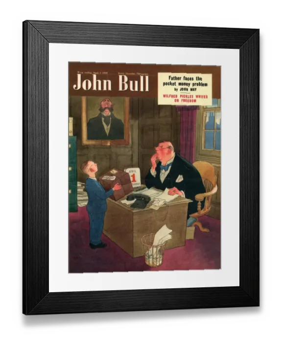 Framed Print : John Bull 1950 1950s UK post packages april fools day surprises magazines