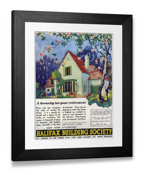 Framed Print : Halifax 1937 1930s UK building societies society houses homes property housing Framed Print : Halifax 1937 1930s UK building societies society houses homes property housing