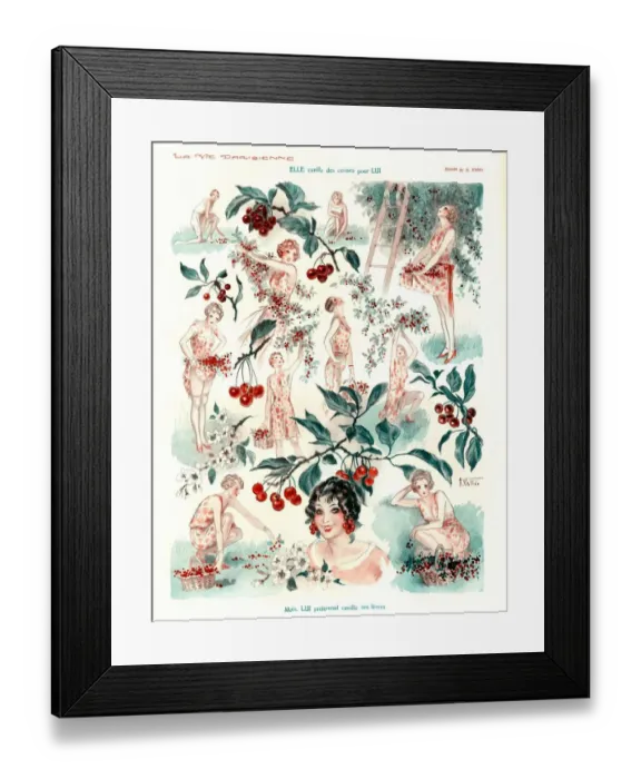 Framed Print : La Vie Parisienne 1920s France A. Vallee cc cherry picking fruit orchards gardening Framed Print : La Vie Parisienne 1920s France A. Vallee cc cherry picking fruit orchards gardening
