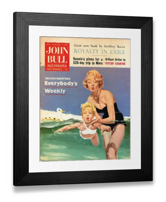Framed Print : John Bull 1950s UK holidays swimming lessons magazines Framed Print : John Bull 1950s UK holidays swimming lessons magazines