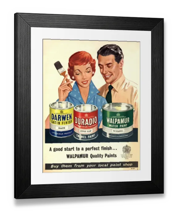 Framed Print : Walpamur 1950s UK painting paint couples husbands and wives diy interiors Framed Print : Walpamur 1950s UK painting paint couples husbands and wives diy interiors