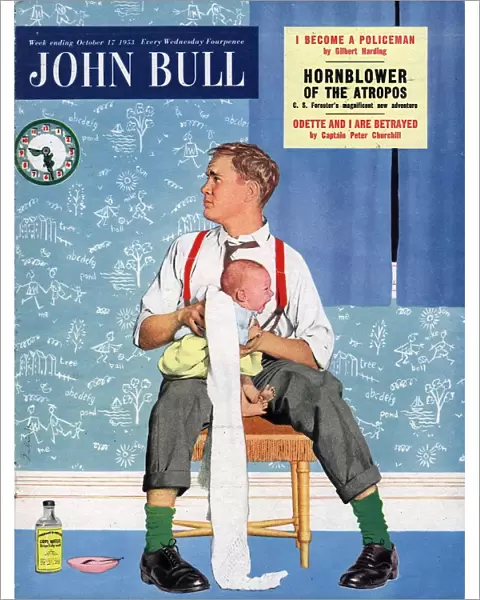 John Bull 1950s UK babies fathers and babies changing nappies dads magazines baby