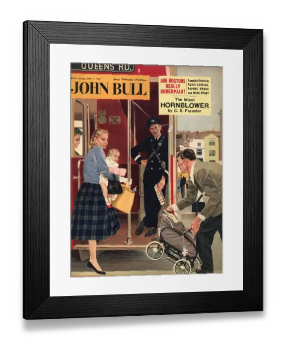 Framed Print : John Bull 1957 1950s UK babies buses london transport mothers busy conductors chivalry Framed Print : John Bull 1957 1950s UK babies buses london transport mothers busy conductors chivalry