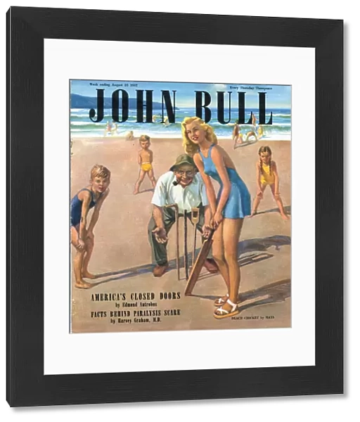 John Bull 1947 1940s UK holidays beaches seaside sea sand cricket bats fielders games