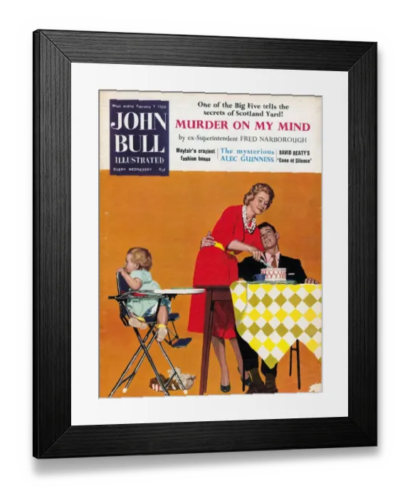 Framed Print : John Bull 1959 1950s UK babies birthdays cakes cooking party magazines baby