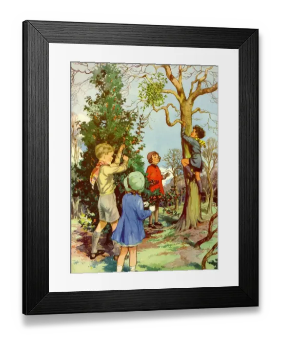 Framed Print : Infant School Illustrations 1950s UK playing picking berries climbing trees Enid Blyton