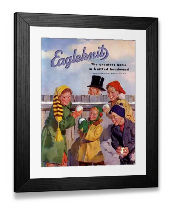 Framed Print : Eagleknit 1950s USA mcitnt childrens hats Eagle Knit snowballs Knitting Mills childrens Framed Print : Eagleknit 1950s USA mcitnt childrens hats Eagle Knit snowballs Knitting Mills childrens