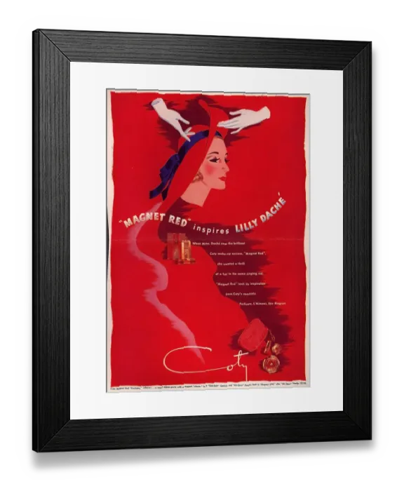 Framed Print : Coty 1940s USA Lilly Dache makeup make-up make up Milliners womens hats iws