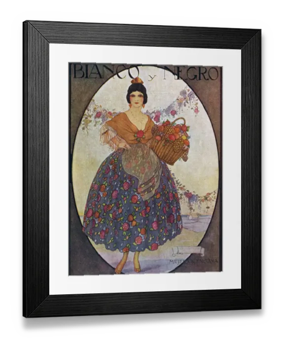 Framed Print : Blanco y Negro 1929 1920s Spain cc fruit dresses womens baskets magazines