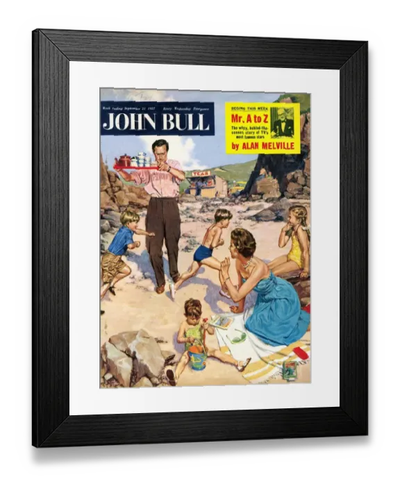 Framed Print : John Bull 1950s UK holidays beaches seaside magazines