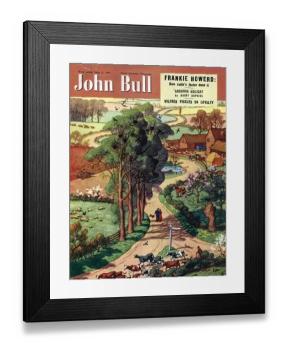 Framed Print : John Bull 1950 1950s UK country roads, countryside, farms, a walk in the, summer