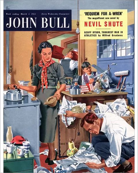 John Bull 1955 1950s UK moving removals housewife housewives packing kitchens woman