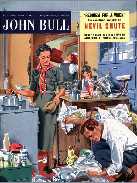 John Bull 1955 1950s UK moving removals housewife housewives packing kitchens woman