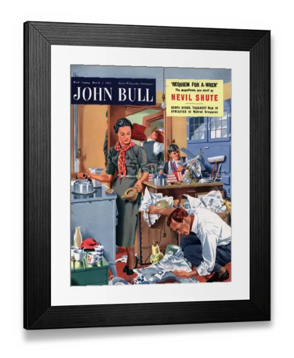 Framed Print : John Bull 1955 1950s UK moving removals housewife housewives packing kitchens woman Framed Print : John Bull 1955 1950s UK moving removals housewife housewives packing kitchens woman