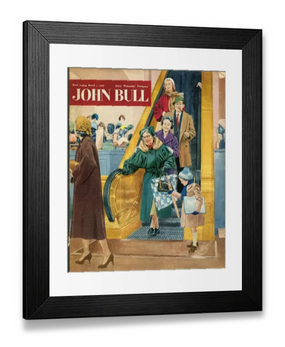 Framed Print : John Bull 1950s UK escalators shopping magazines