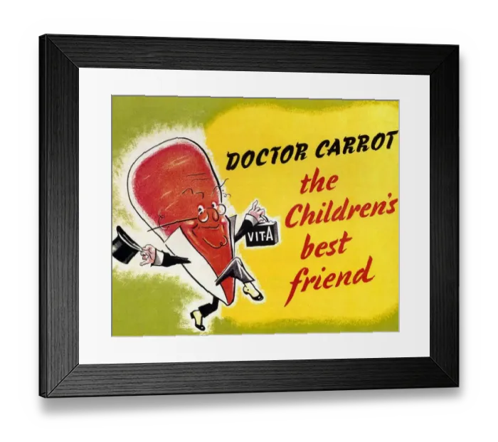 Framed Print : Ministry of Food 1940s UK characters carrots logos dr carrot Framed Print : Ministry of Food 1940s UK characters carrots logos dr carrot