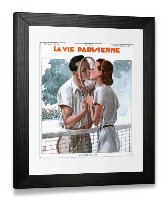 Framed Print : La Vie Parisienne 1938 1930s France magazines couples kissing kisses tennis rackets