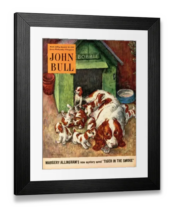 Framed Print : John Bull 1952 1950s UK dogs puppies pets magazines puppys